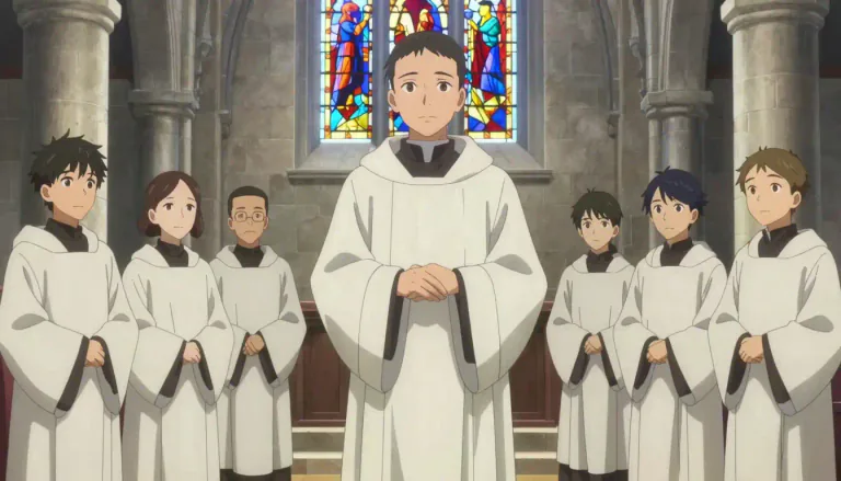 Visual representation of "surplice" - A loose, white robe worn by priests or choir members in a church