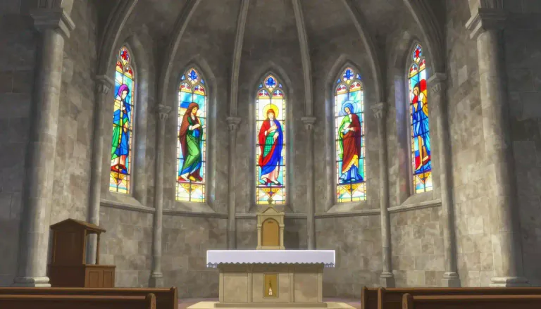 Visual representation of "apse" - The rounded end of a church, often where the altar is.