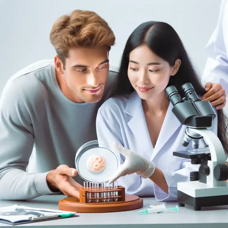 Visual representation of "fertilization" - The process of artificially causing a woman's egg to start developing into a baby, especially by taking the egg and a sperm cell and putting them together outside the body