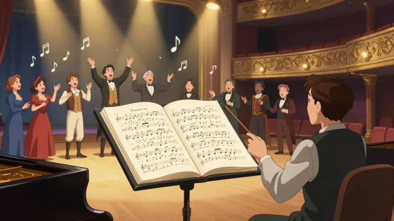 Visual representation of "libretto" - The written words of an opera or musical.