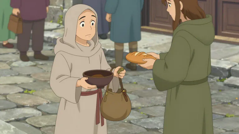 Visual representation of "mendicant" - A person, especially a religious one, who relies on asking people for money or food.