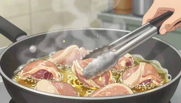 Visual representation of "fry" - To cook food in hot oil or fat