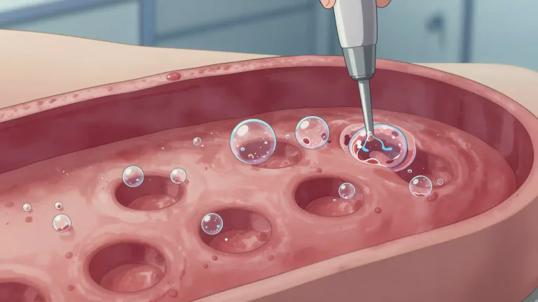 Visual representation of "cavitation" - In medical contexts, cavitation refers to the creation of small, gas-filled cavities in tissue, typically observed in ultrasound therapies.