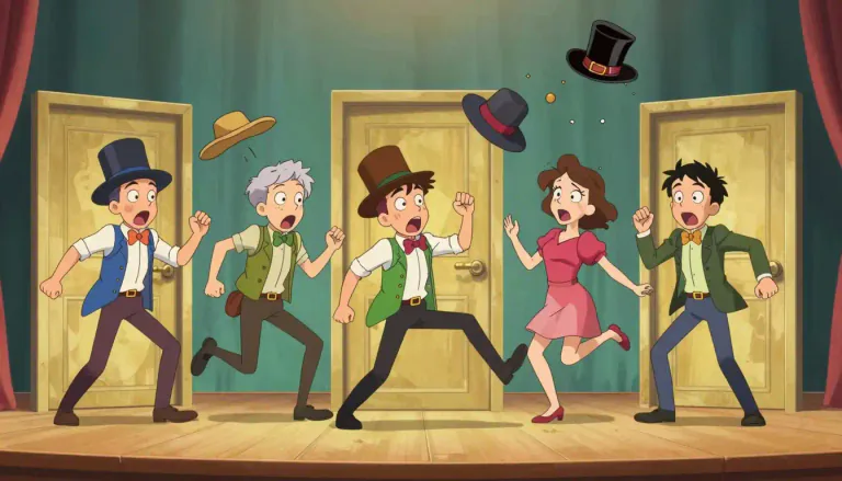 Visual representation of "farce" - A type of comedy that uses exaggerated and absurd situations to create humor