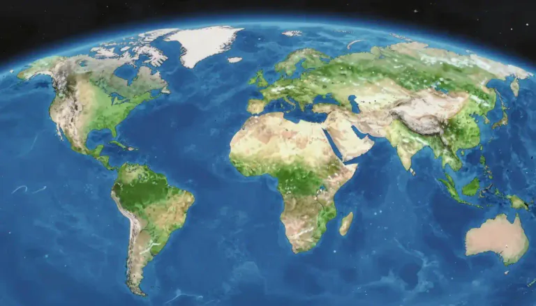 Visual representation of "continent" - One of the large seven main areas of land on Earth.