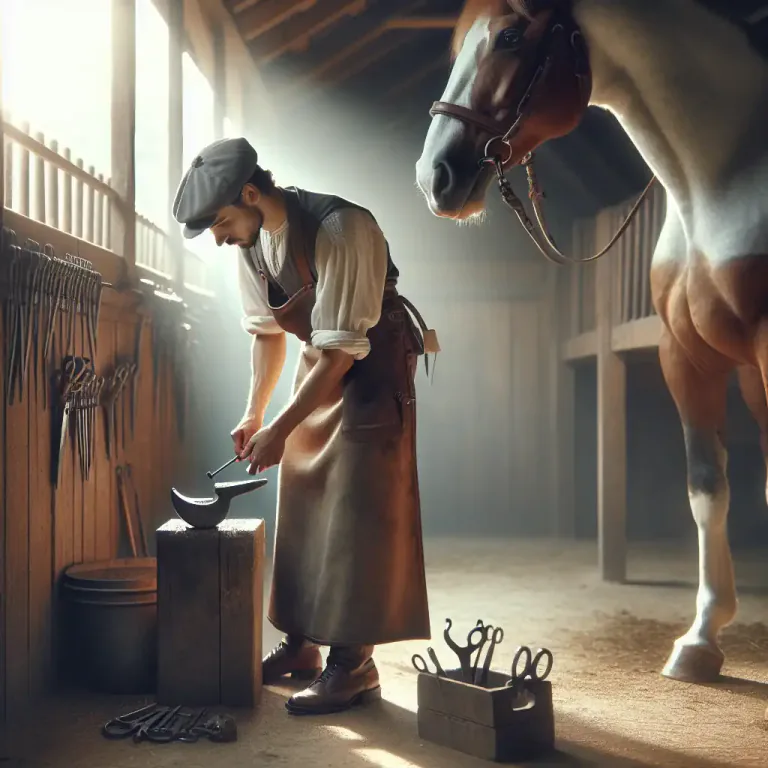 Visual representation of "farrier" - A person who treats the feet (hooves) of horses, by trimming and shaping, to maintain their health.