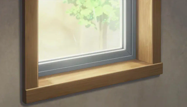 Visual representation of "sill" - The bottom part of a window frame that sits on the wall.