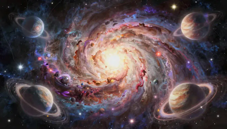 Visual representation of "cosmogony" - The theory or study of the origin and development of the universe