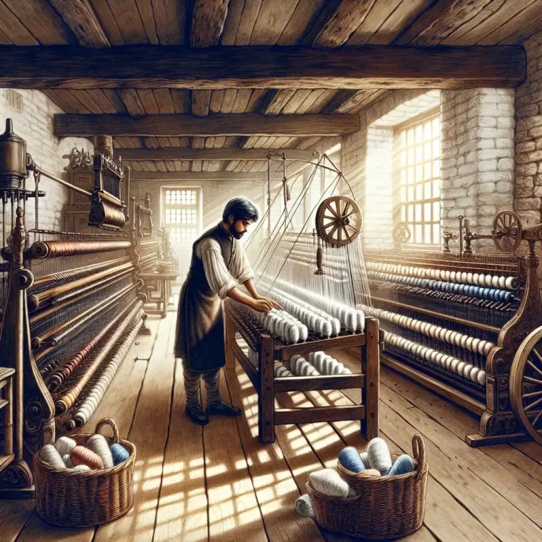Visual representation of "creel" - A rack for yarn bobbins in a spinning or weaving machine