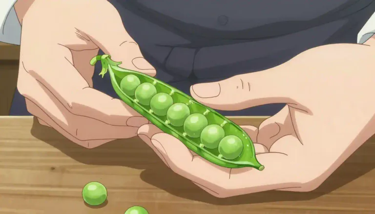 Visual representation of "pea" - A small round green seed that is eaten as a vegetable or used in cooking.