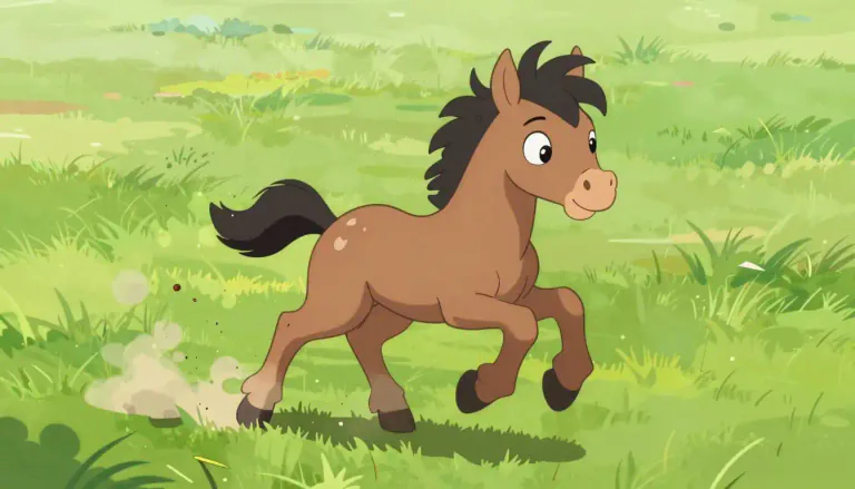 Visual representation of "coltish" - Behaving playful or full of energy, just like a young, unruly horse.