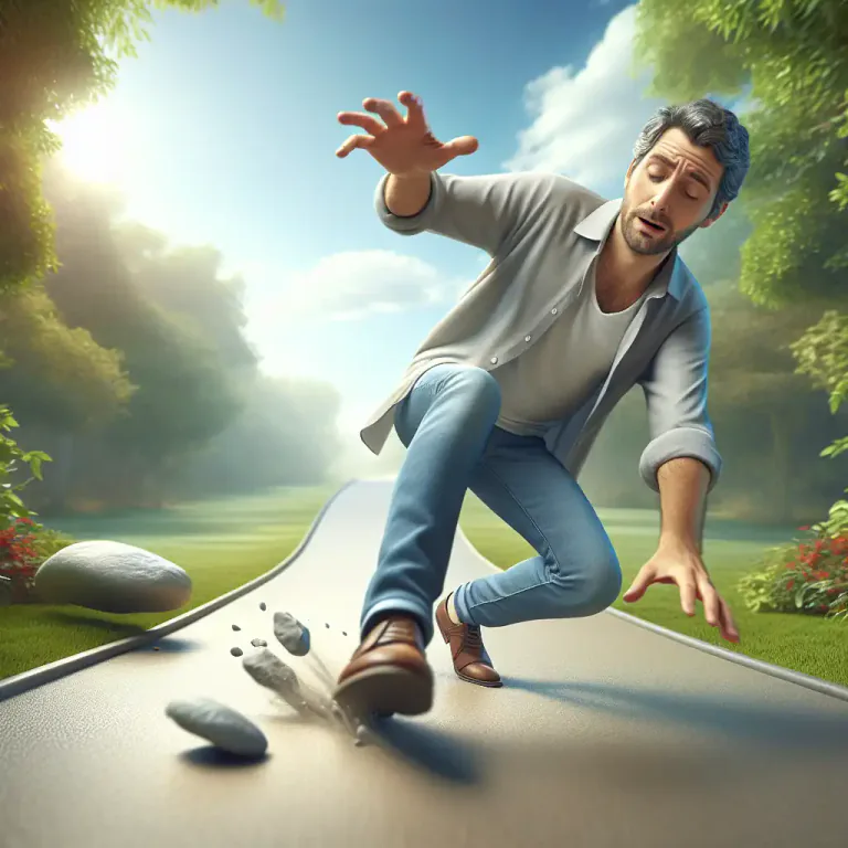 Visual representation of "stumble upon" - To come across a problem or difficulty.