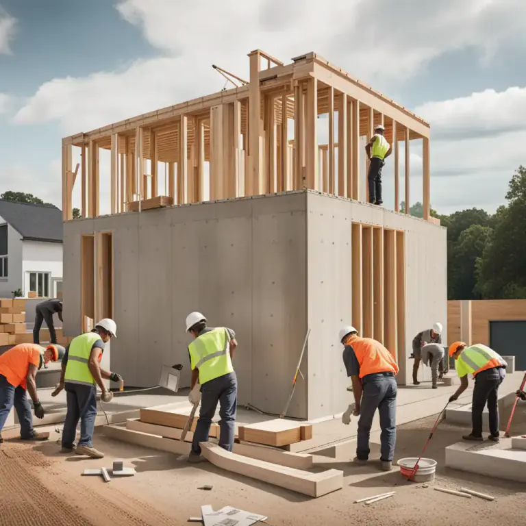 Visual representation of "build in" - To construct something into the structure.