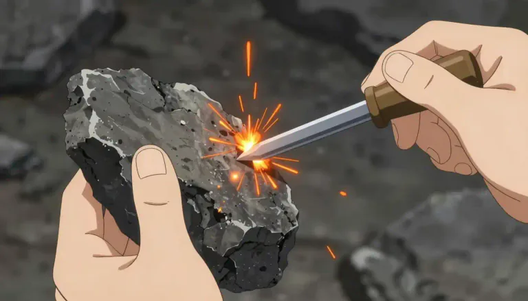 Visual representation of "flint" - A hard type of rock that creates sparks when it is hit by steel