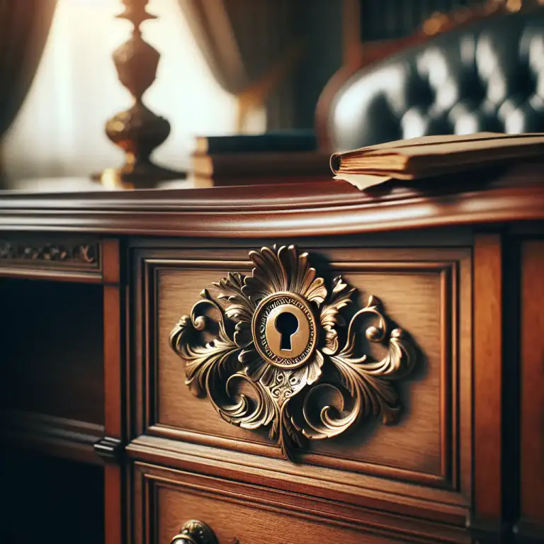 Visual representation of "escutcheon" - A flat piece of metal for protection and often decoration around a keyhole, door handle, or light switch