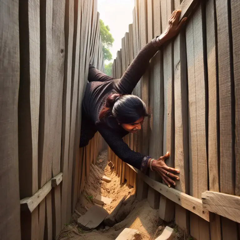 Visual representation of "wriggle" - To create a way through or into (a confined space) by twisting the body