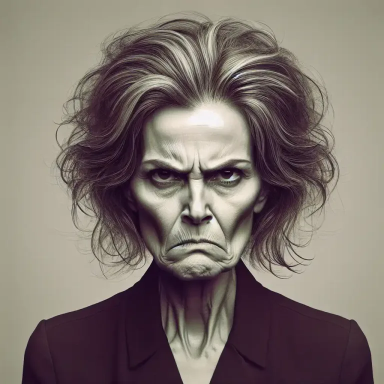 Visual representation of "gorgon" - An ugly or terrible person, usually a woman.