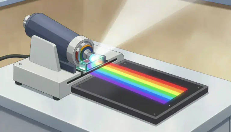 Visual representation of "spectrograph" - A tool that separates light into its component parts to study its spectrum.