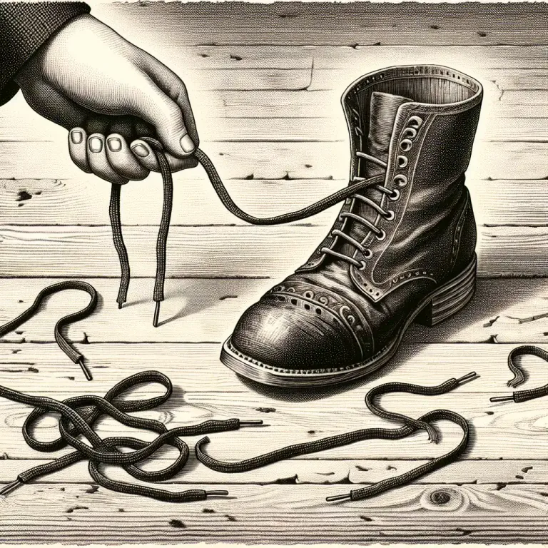Visual representation of "bootlace" - A long thin piece used to fasten boots.