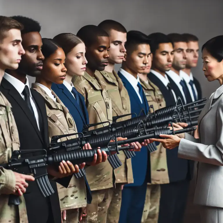 Visual representation of "arm" - To provide someone with weapons.