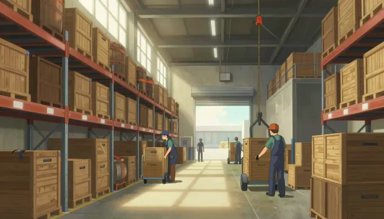 Visual representation of "godown" - A large warehouse or storage place.