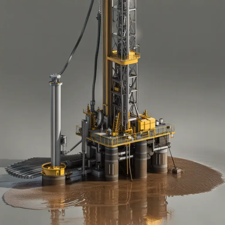 Visual representation of "standpipe" - A pipe on a drilling rig which extends from the ground level to the top of the derrick, holding the drilling mud before it is pumped down the drill pipe.