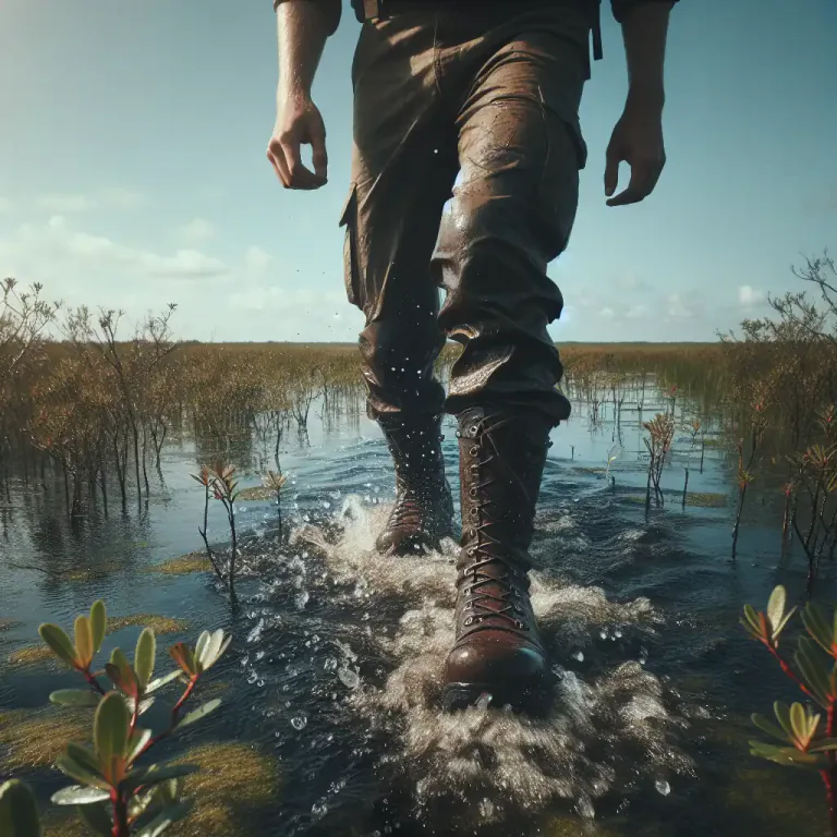 Visual representation of "slosh" - To walk through mud or water, making a splashing sound