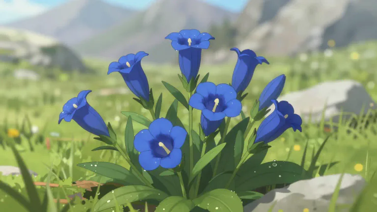 Visual representation of "gentian" - A type of plant with brightly coloured, usually blue, flowers