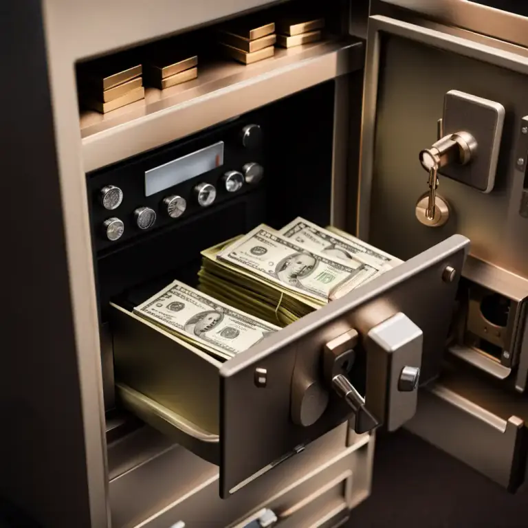 Visual representation of "safe" - A strong container with a secure lock, used to store valuable items