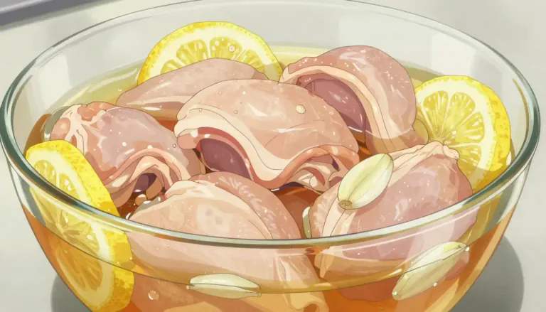 Visual representation of "marinade" - A sauce in which meat or fish is soaked before cooking to flavor or soften it.