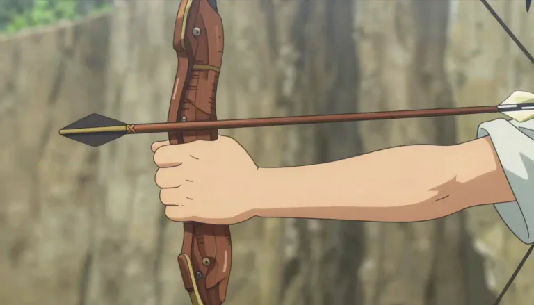 Visual representation of "bowstring" - A string that is attached to both ends of a bow and is pulled back to shoot an arrow.