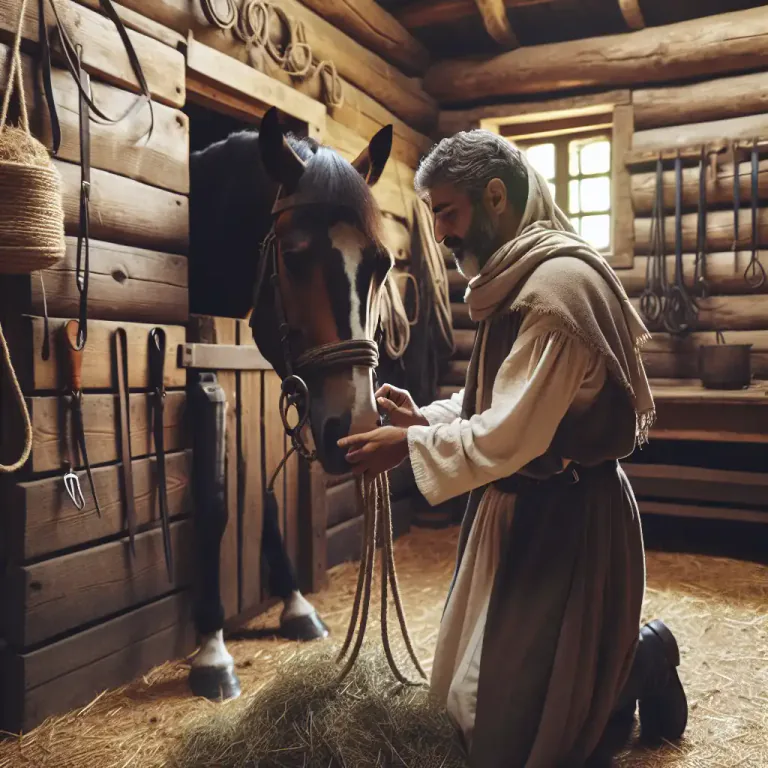 Visual representation of "halter" - To put a halter on an animal.