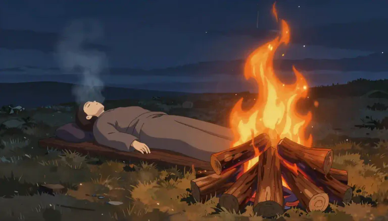 Visual representation of "pyre" - A pile of wood on which a dead body is burned as part of a funeral ceremony in some traditions