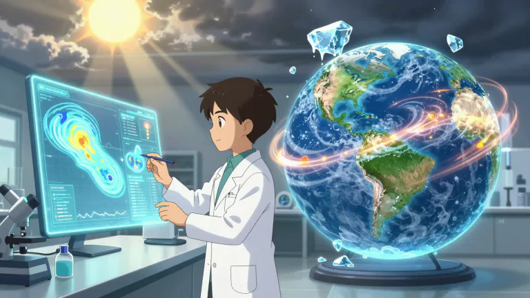 Visual representation of "climatology" - The scientific study of climate, its changes, and effects.