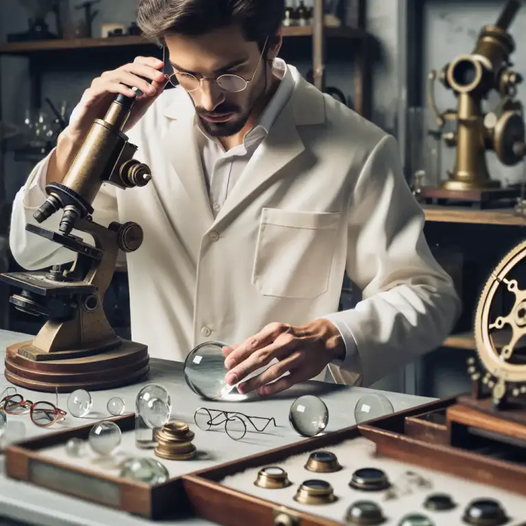 Visual representation of "optician" - A person who makes or sells lenses and other optical elements.