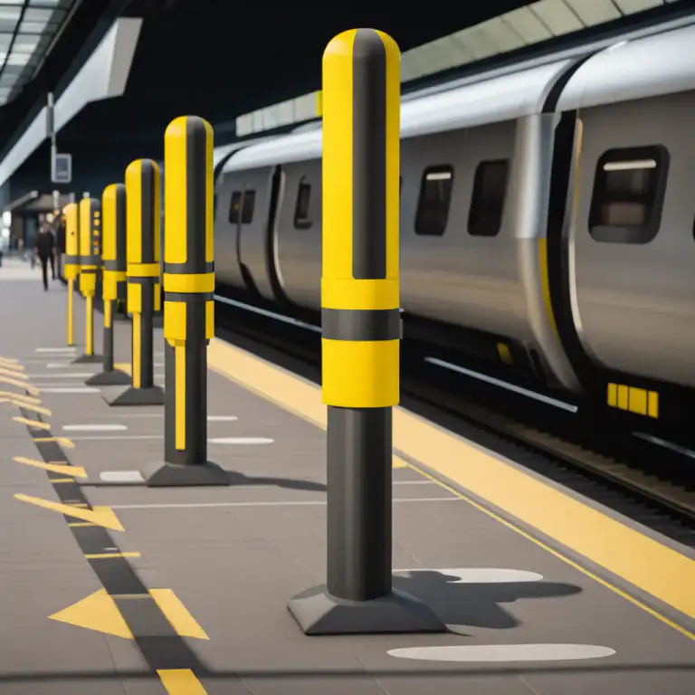 Visual representation of "bollard" - A post used on a railway platform to guide passengers and prevent them from going into dangerous or restricted areas.