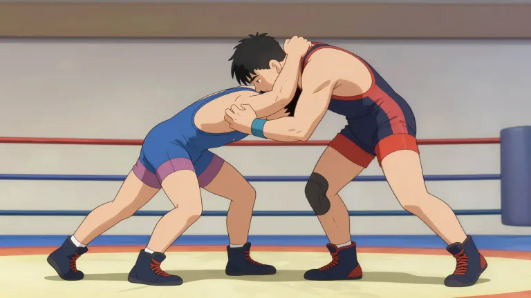 Visual representation of "headlock" - A hold in which one person's head is locked under another person's arm