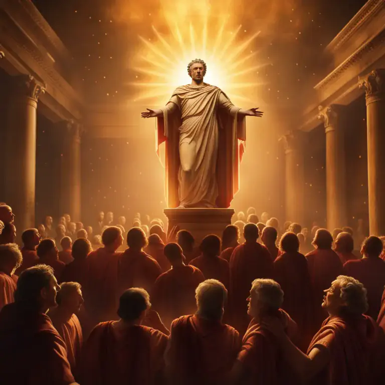 Visual representation of "deification" - The act of turning a person into a god or divine entity in mythology or religion.