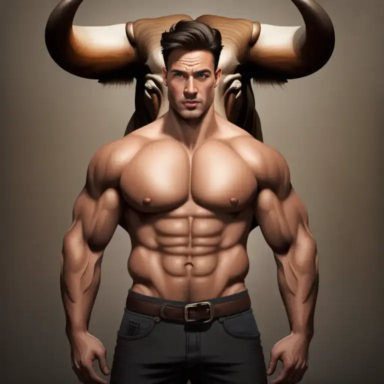 Visual representation of "bullish" - Strong and sturdy in form or physique; similar to a bull.