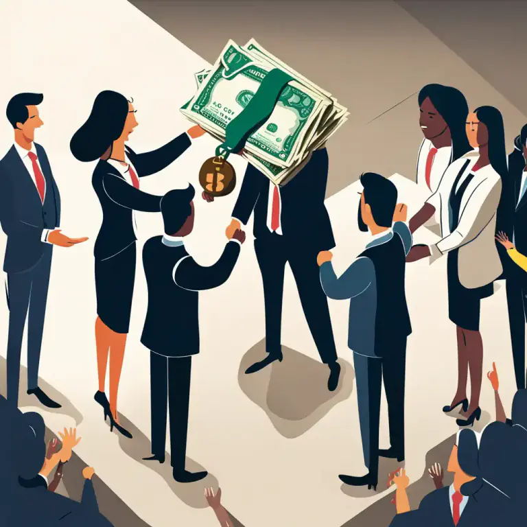 Visual representation of "buy out" - To pay money to someone so they leave their job, or so they release their shares or interests.