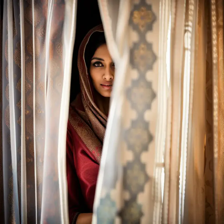 Visual representation of "purdah" - A curtain used for screening, especially one behind which a Muslim or Hindu woman must hide from men outside her family.