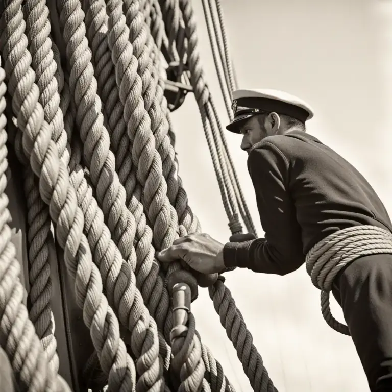 Visual representation of "stay" - A large, strong rope used to support a ship's mast