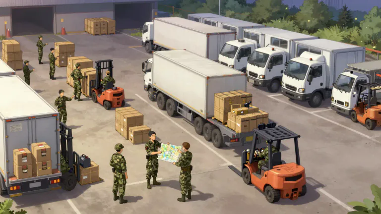 Visual representation of "logistic" - Related to organizing and managing the movement, equipment, or people.