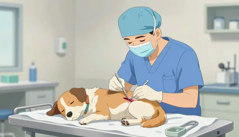 Visual representation of "spay" - To perform an operation on a female animal to make her unable to have babies.