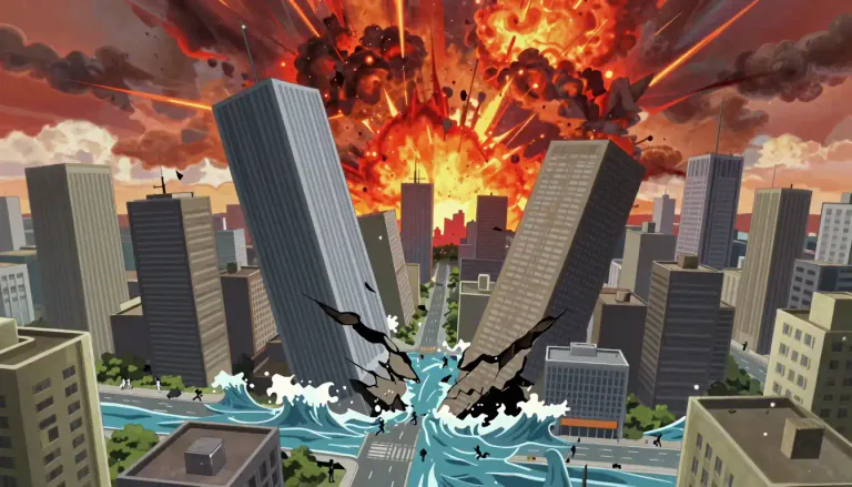 Visual representation of "cataclysm" - A large and violent event that causes massive change or disaster.