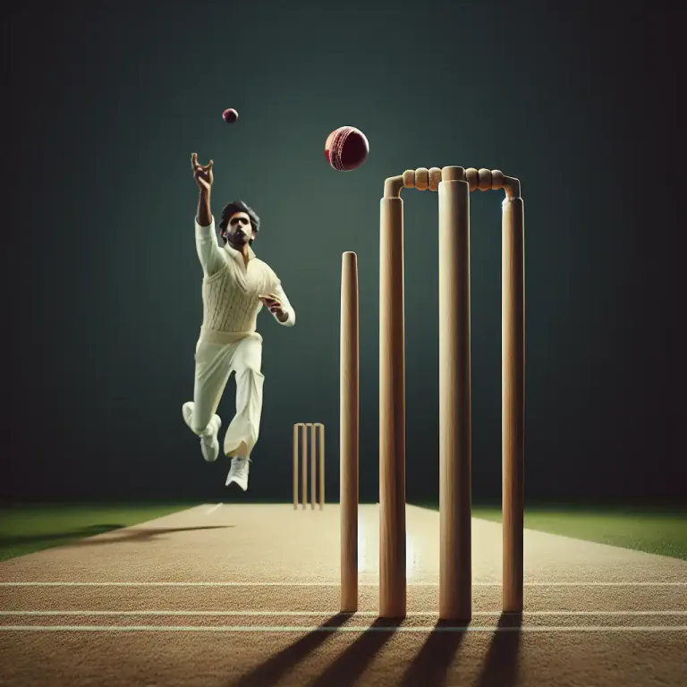 Visual representation of "wicket" - One of the two sets of three stumps and two bails at either end of a cricket pitch.