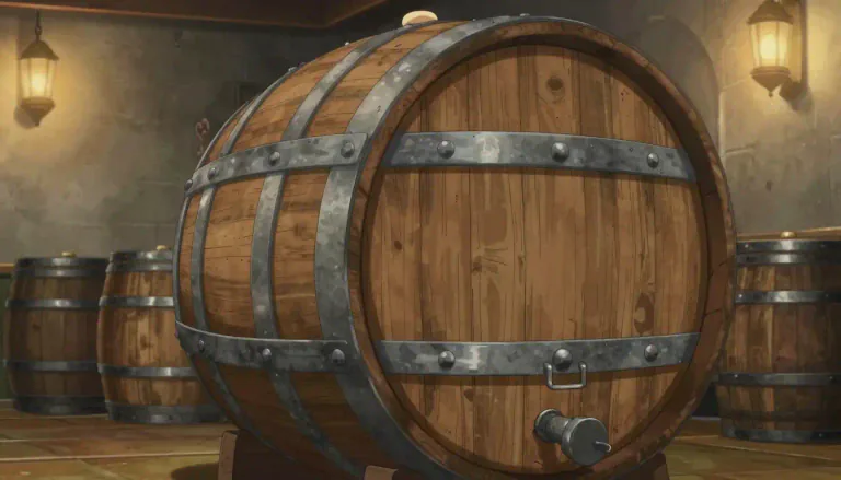 Visual representation of "tun" - A large barrel for wine, beer, or similar drinks.