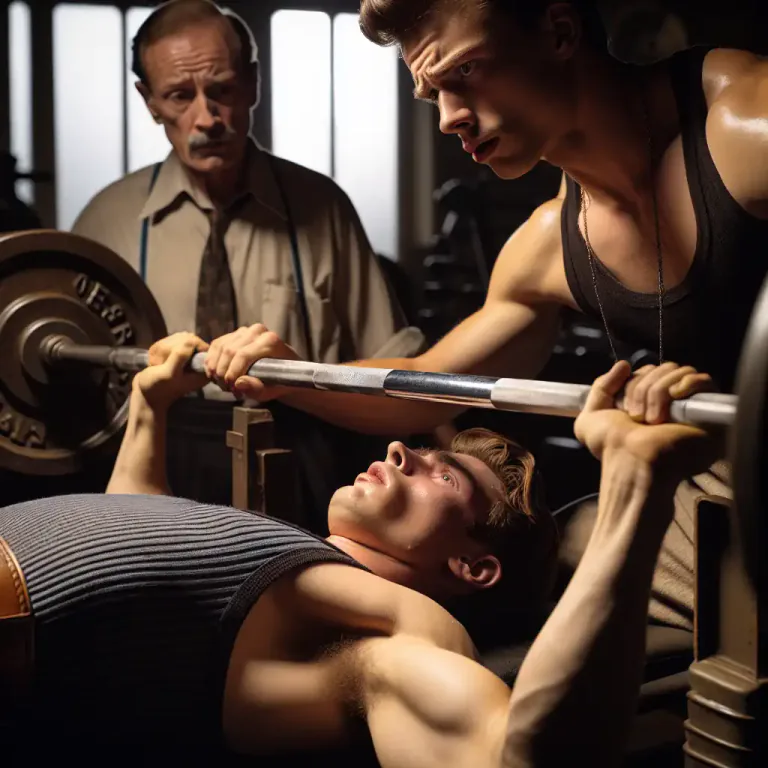 Visual representation of "spotter" - Someone who helps a person liftingweights in a gym to ensure their safety