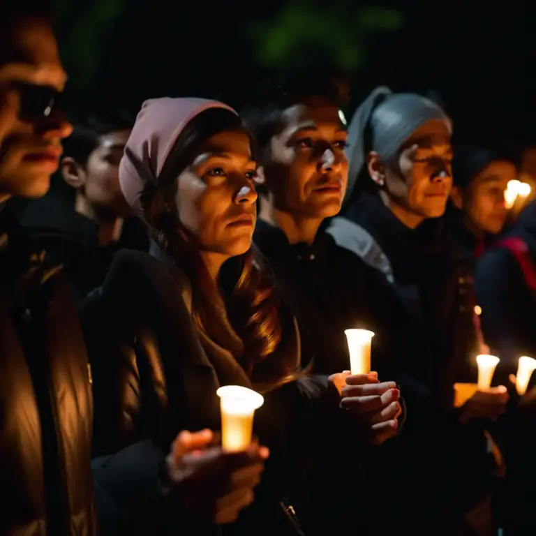 Visual representation of "vigil" - An event or a period of time when a group of people stay in a place and quietly wait, pray, etc., especially at night