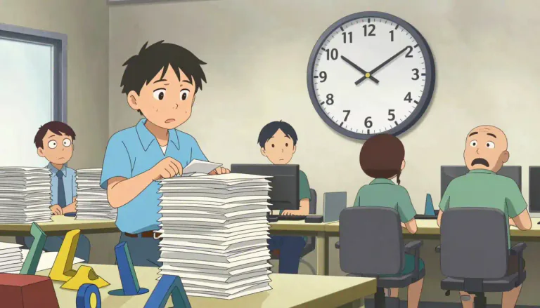 Visual representation of "arrear" - A delay in performing a duty or task.
